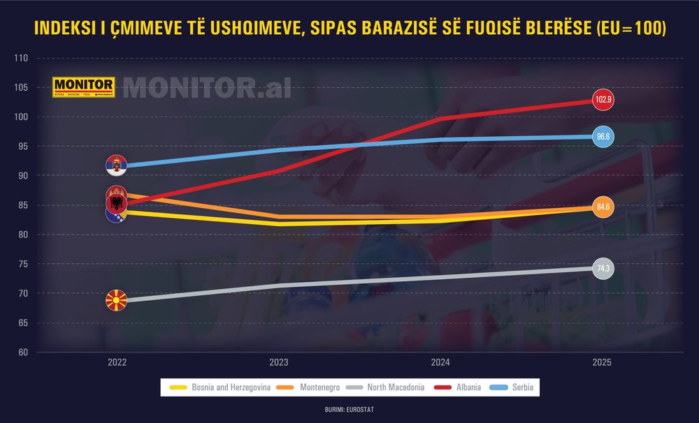 Shqip&euml;ria shtrenjtohet m&euml; tej n&euml; 2025, &ccedil;mimet e ushqimeve