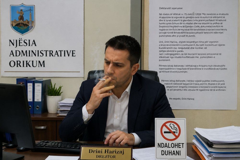 Tymosi nj&euml; cigare n&euml; zyr&euml;. Drejtori n&euml; Orikum k&euml;rkon