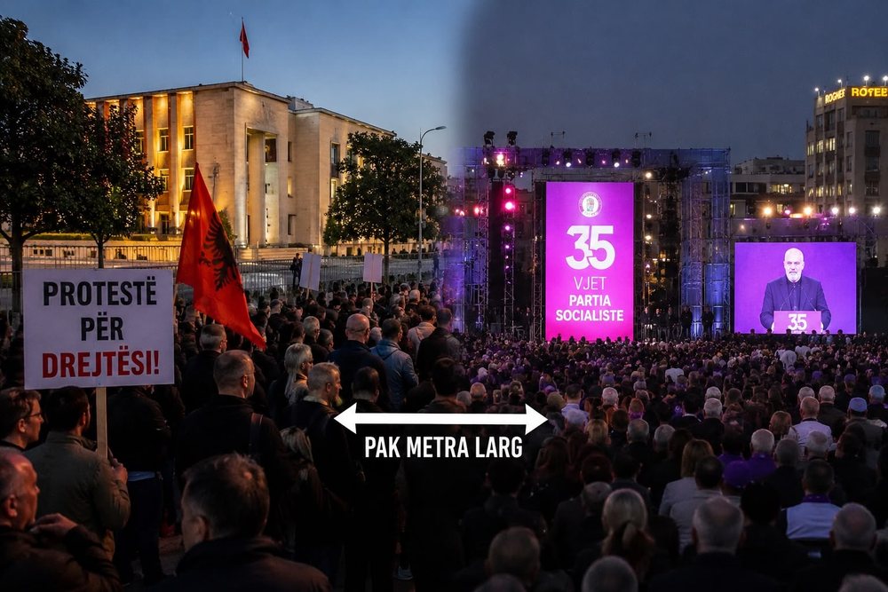 Protesta n&euml; or&euml;n 18:00, Rama feston 35-vjetorin e PS pak metra m&euml;