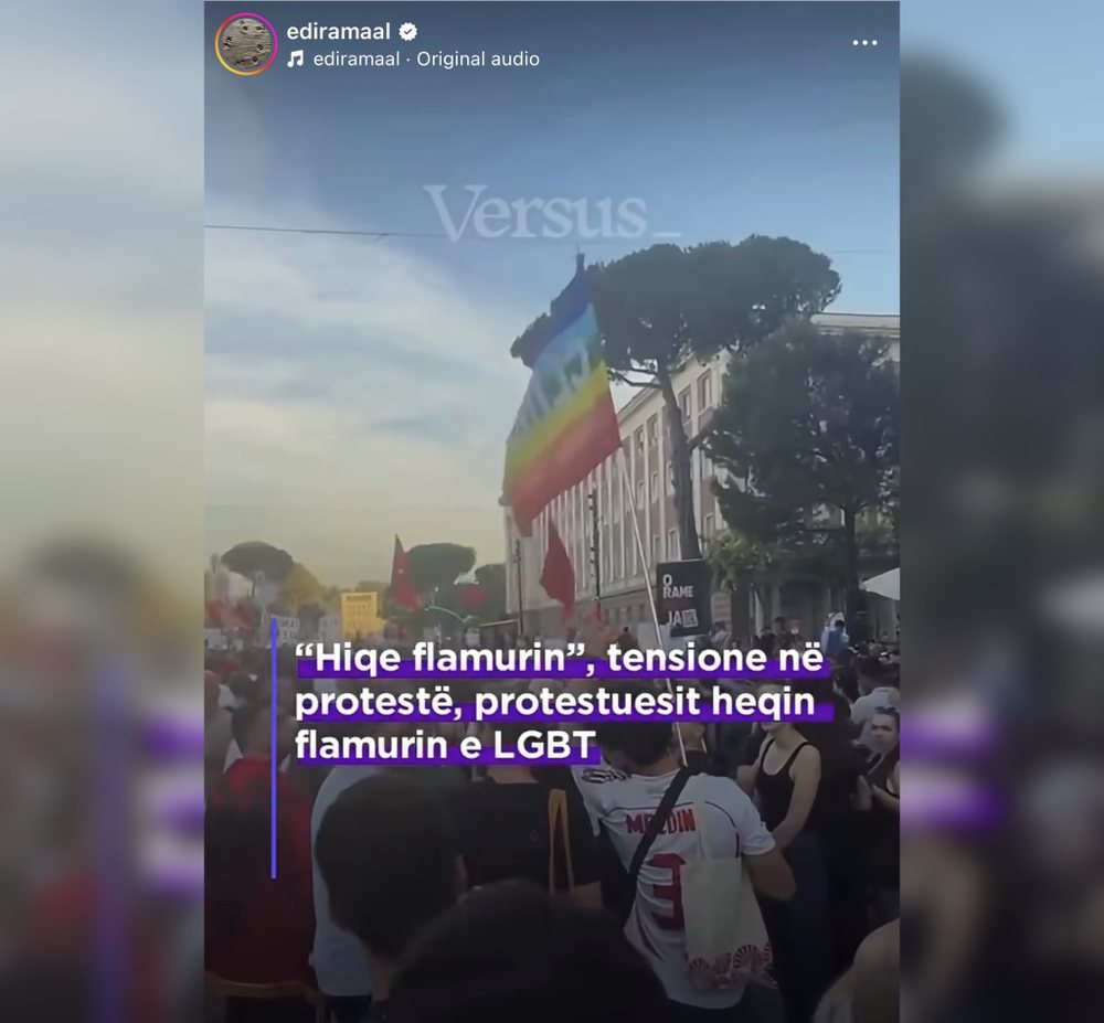 Kryeministrit Edi Rama i dhimbset protestuesi me flamurin LGBT
