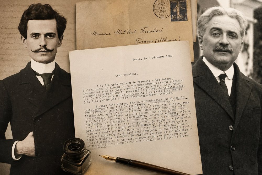 Letra e rrall&euml; e vitit 1926/ Mario Roques i shkruante Mit&rsquo;hat