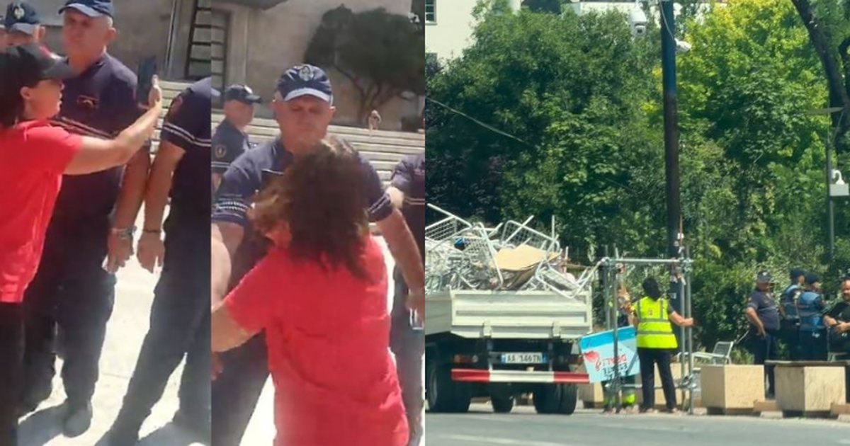 Policia largon me forcë protestuesit që kaluan natën te Kryeministria  heq këpucët  simbol  të protestës dhe sekuestron stolat metalikë