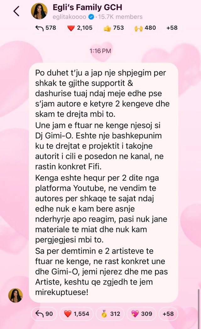 Seria e radhës e telenovelës: Egli sqaron fshirjen e këngës,
