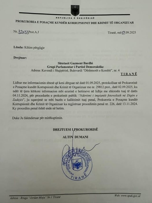 Bardhi publikon shkresën e SPAK: Belinda Balluku është zyrtarisht