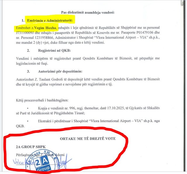 Aeroporti i VLORËS - Pacolli shkruan se u kthye normaliteti, Ademi