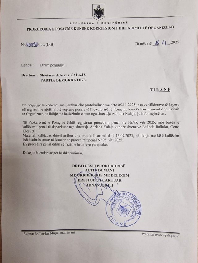 SPAK nis procedim penal ndaj Belinda Ballukut dhe Ceno Klosit