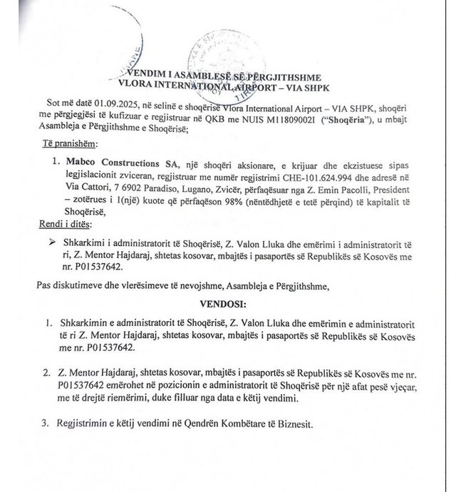 VENDIMI/ Biznesmeni Behgjet Pacolli SHKARKON administratorin e Aeroportit