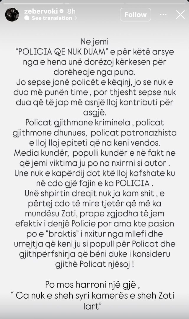 Zebervoki dorëhiqet nga Policia e Shtetit: Po iki sepse ky popull ka