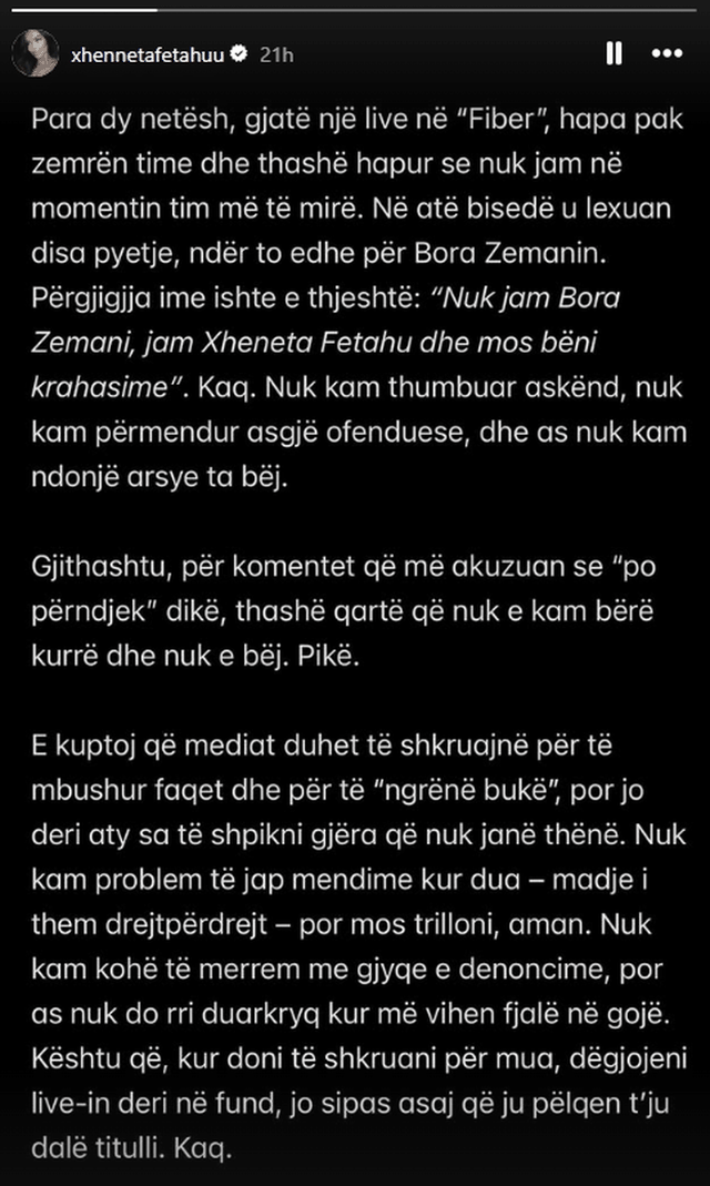 U kryqëzua nga ndjekësit/ Xheneta Fetahu sqaron deklaratën e