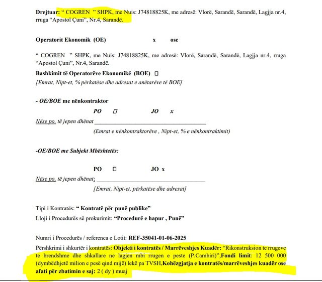 Skualifikohet 1 vit nga tenderët “Cogren”, firma e preferuar e