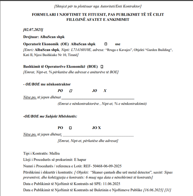 Pas SPAK-ut dhe Gardës, firma "AlbaScan" fiton tender edhe nga