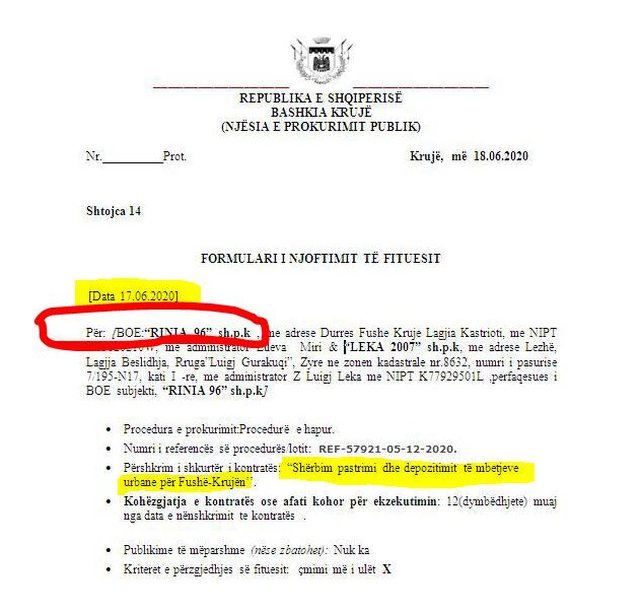 Bushi i Krujës i jep gjithmonë tenderat e pastrimit firmës