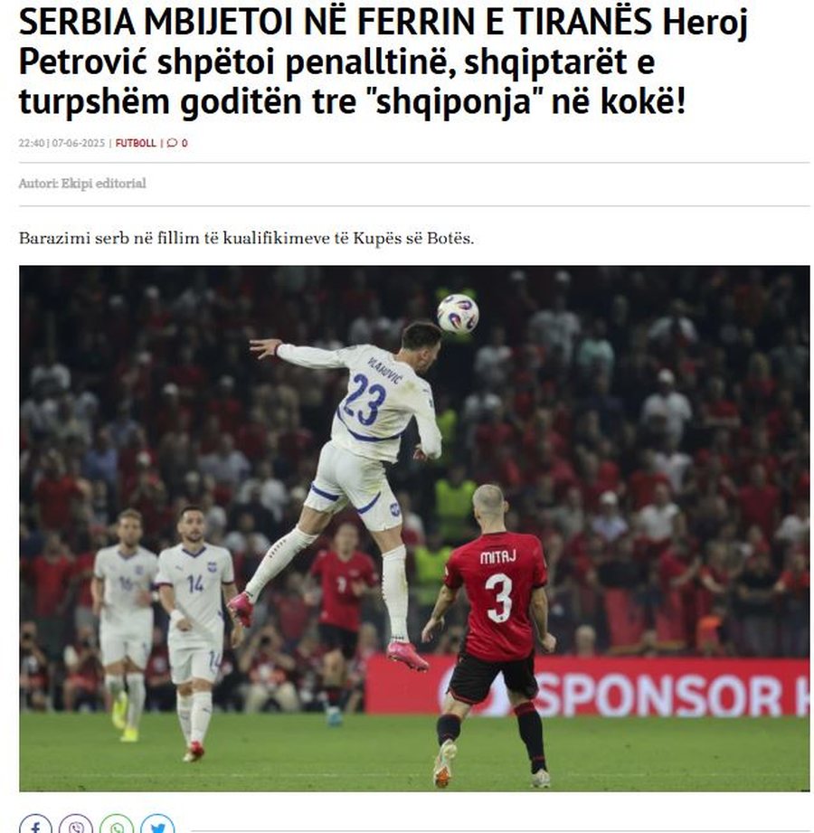 Ndeshja/ Mediat SERBE e teprojnë: Futbollistëve tanë kaluan