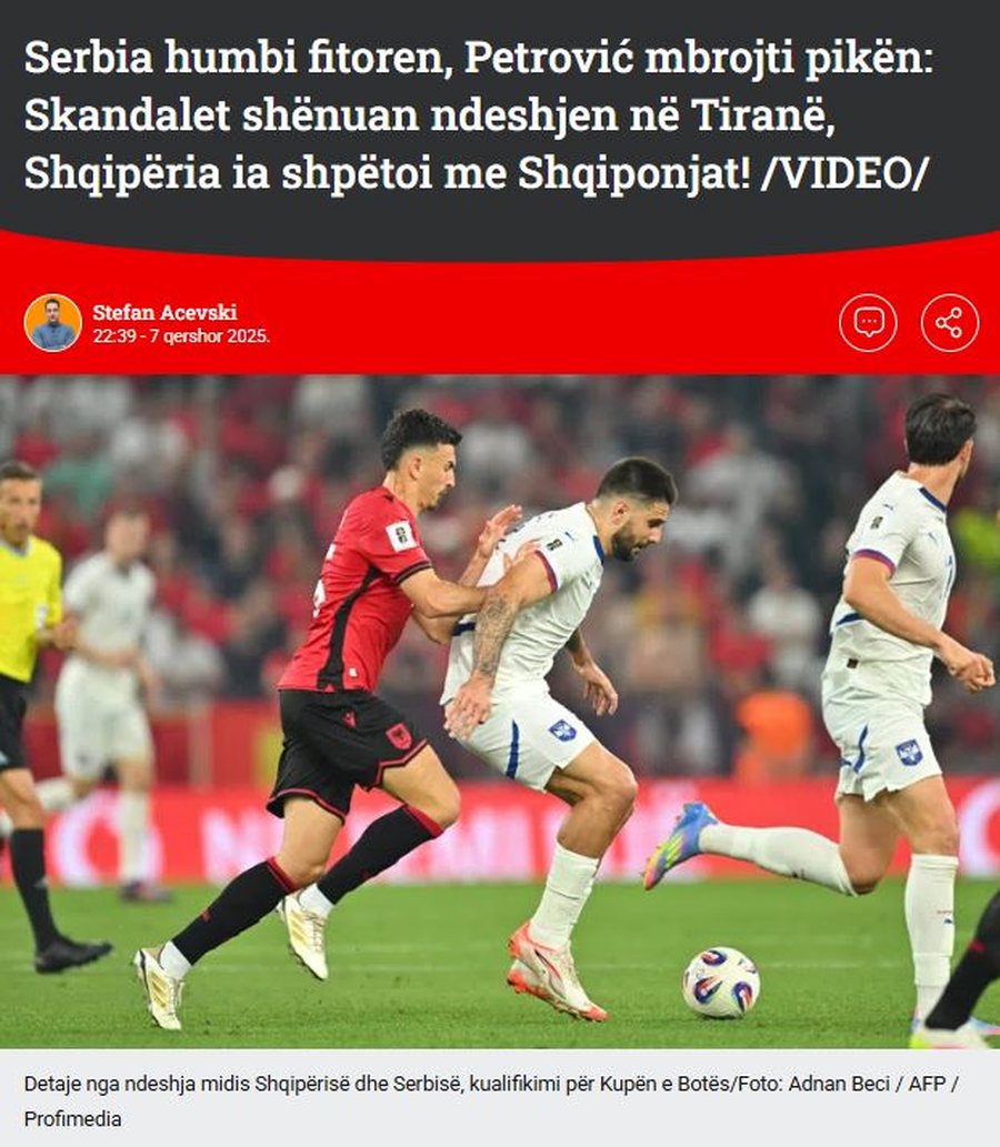 Ndeshja/ Mediat SERBE e teprojnë: Futbollistëve tanë kaluan