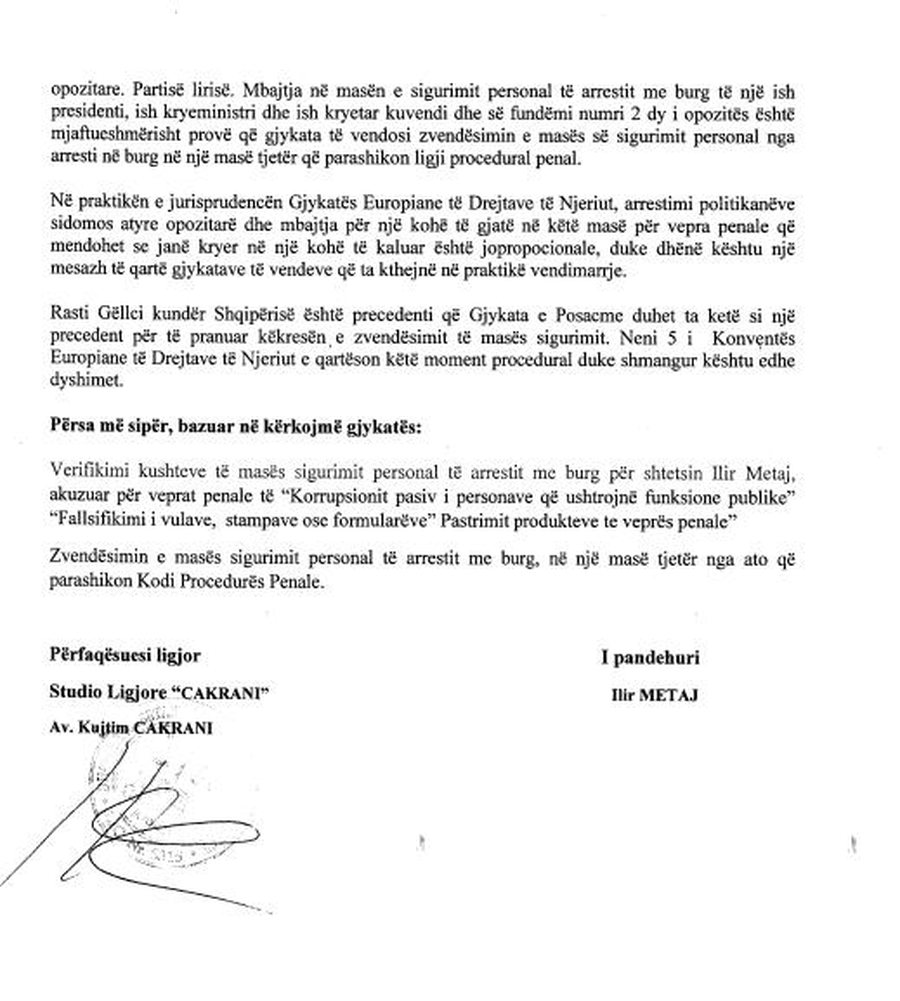 Prej tetorit në burg, avokati kërkon lirimin e Ilir Metës