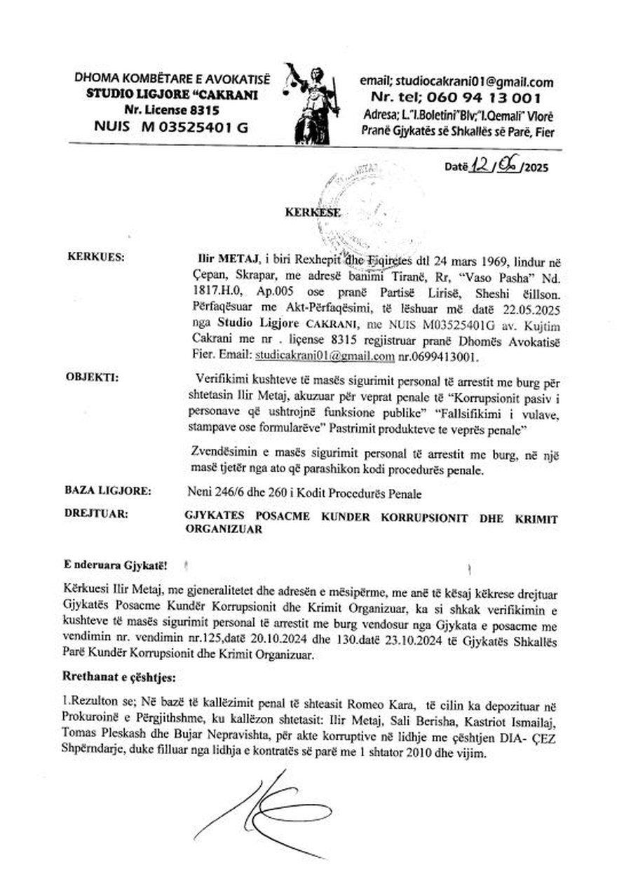 Prej tetorit në burg, avokati kërkon lirimin e Ilir Metës