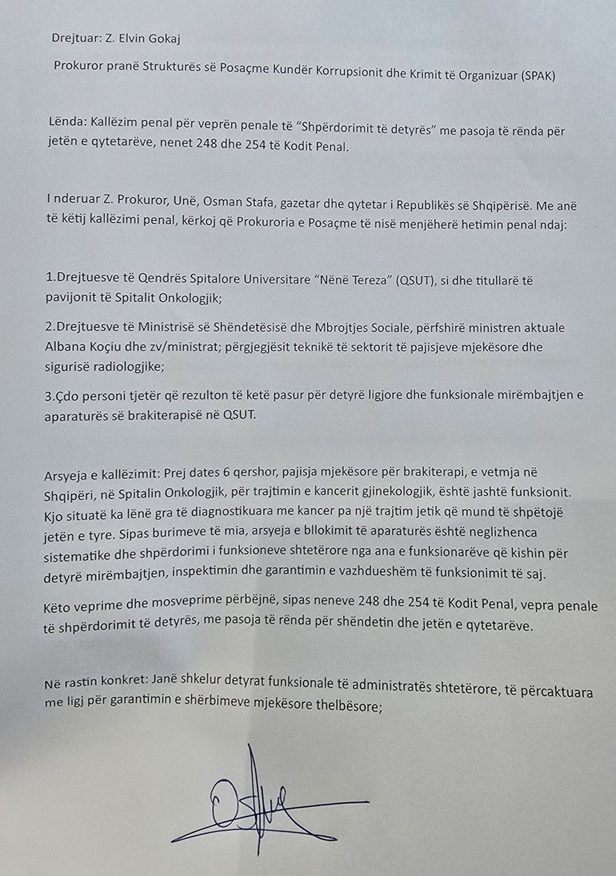 Neglizhenca për pacientët me kancer/ Sërish kallëzim në