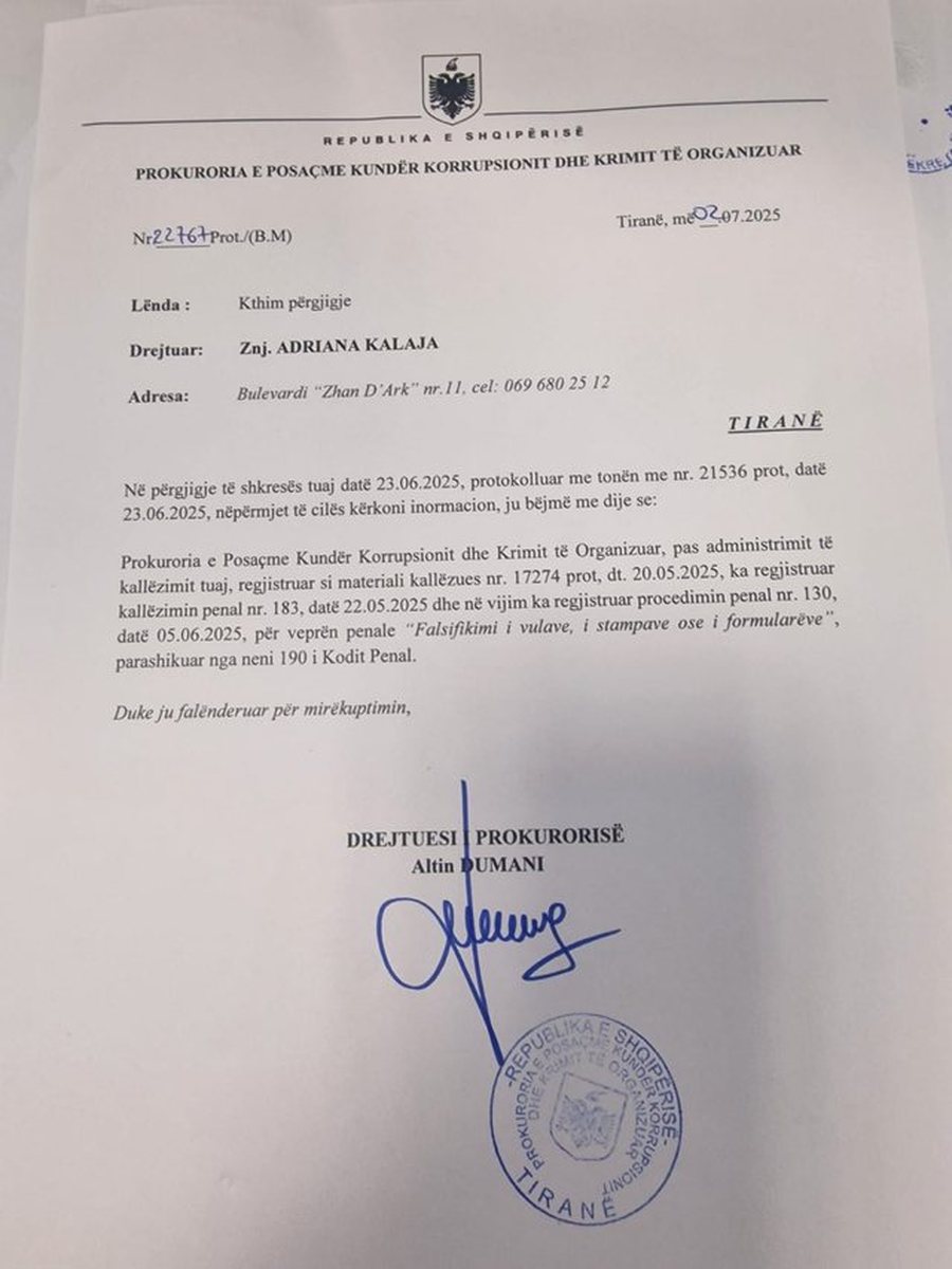 SPAK regjistron procedim penal për Irena Gjokën