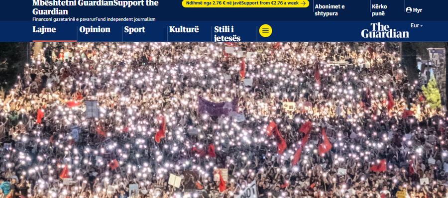 "The Guardian" v&euml; n&euml; fokus Tiran&euml;n: Protesta
