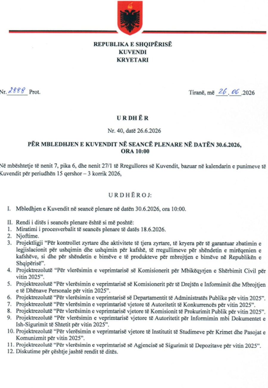 Kuvendi n&euml; seanc&euml; plenare, miratimi i projektrezolutave dhe diskutime