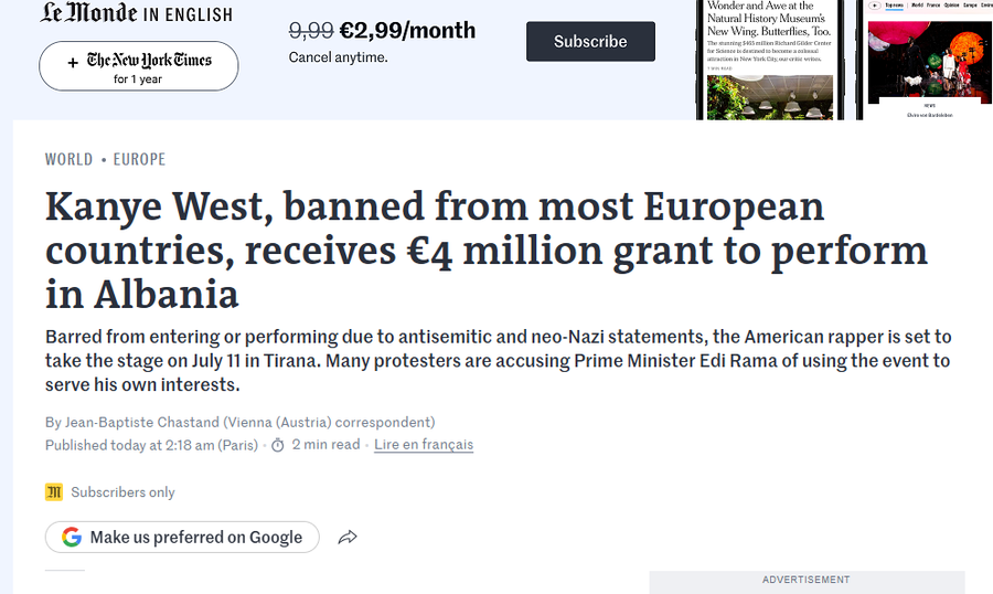 Koncerti i Kanye West n&euml; Tiran&euml;! Jehon&euml; n&euml; mediat