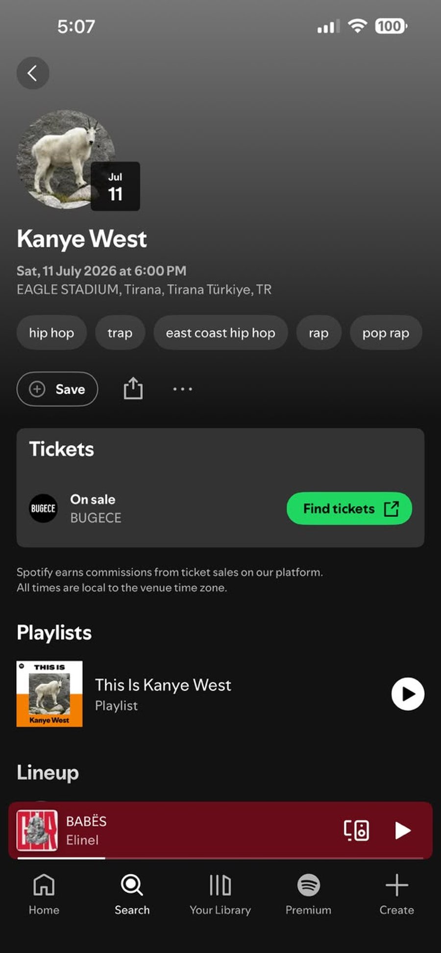 Mban koncertin sot n&euml; Tiran&euml;/ Kanye West ngat&euml;rron