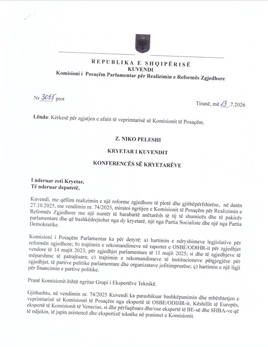 Reforma Zgjedhore shtyhet deri n&euml; n&euml;ntor, Komisioni k&euml;rkon