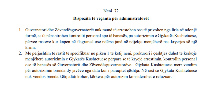 Ligji i ri! Banka e Shqip&euml;ris&euml;: Guvernatori t&euml; ket&euml; imunitet