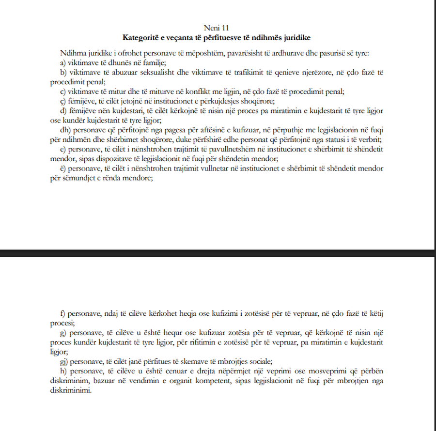 Drafti i ri p&euml;r pr.ligjin p&euml;r ndihm&euml;n juridike falas, zgjerohen
